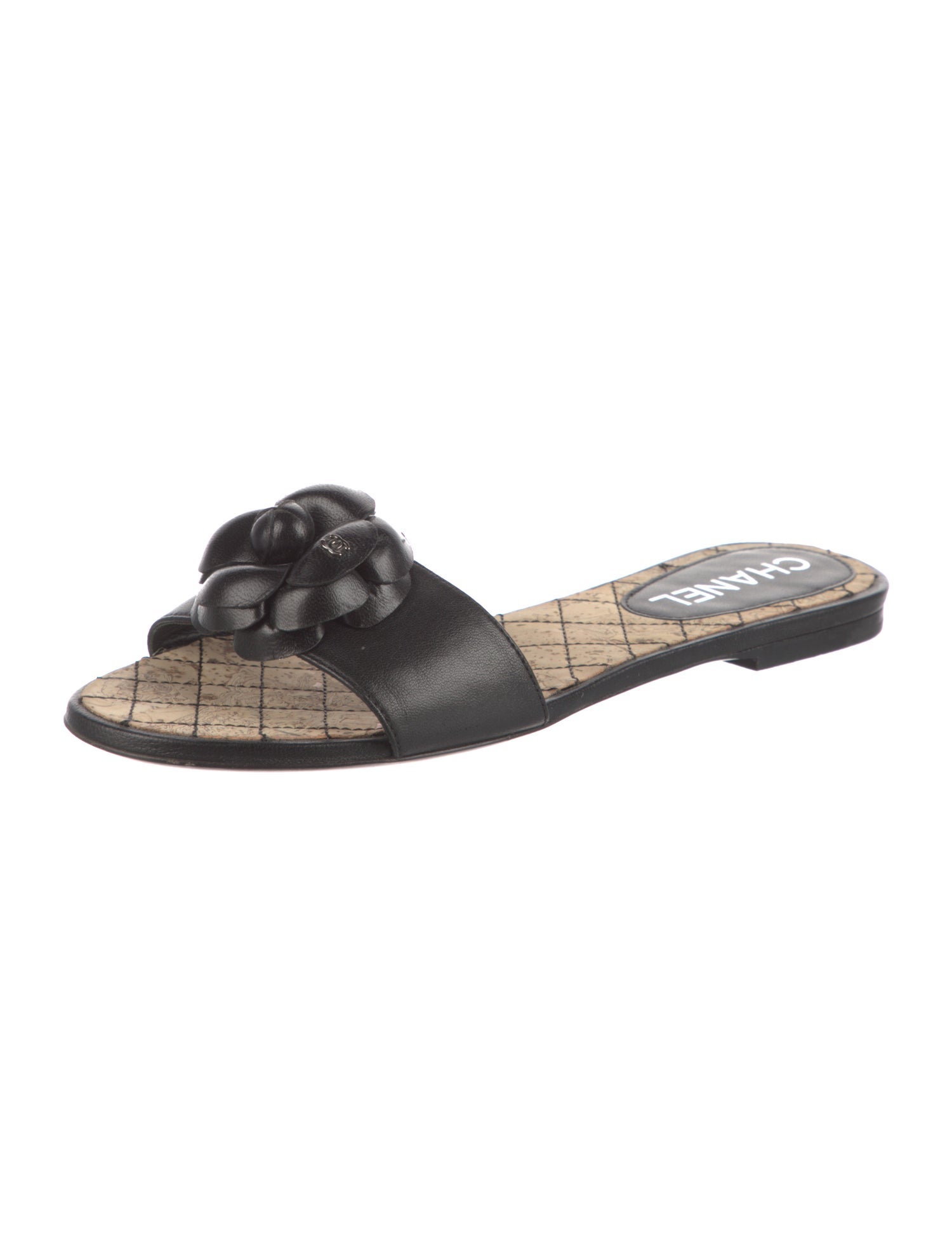 Chanel Interlocking CC Logo Lambskin Slides
